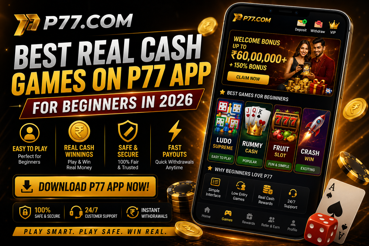 Best Real Cash Games on P77 App for Beginners in 2026